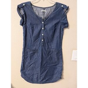 GAP 1969 Denim Jean Dress Short Sleeve Button Front Pockets XS